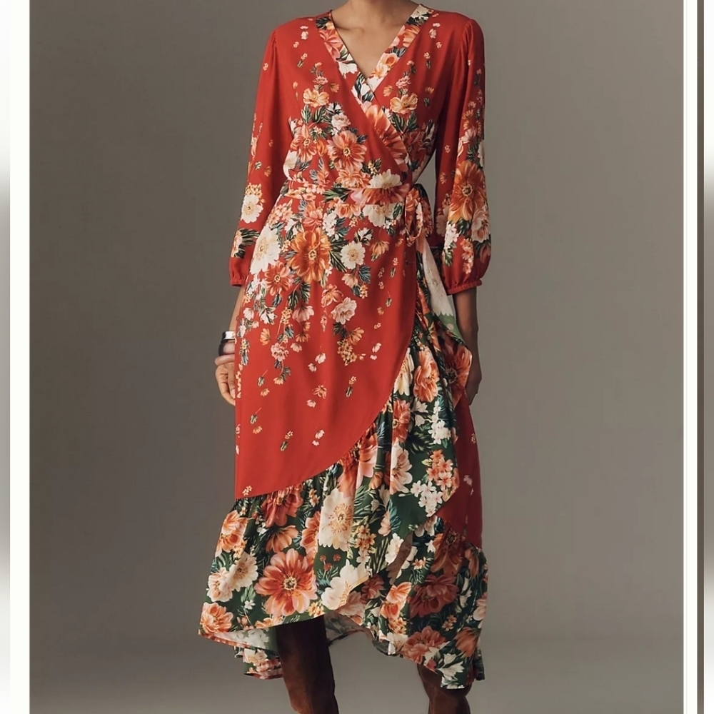 Farm Rio Red Floral Midi Dress Ladies XS S & M - Picture 2 of 7